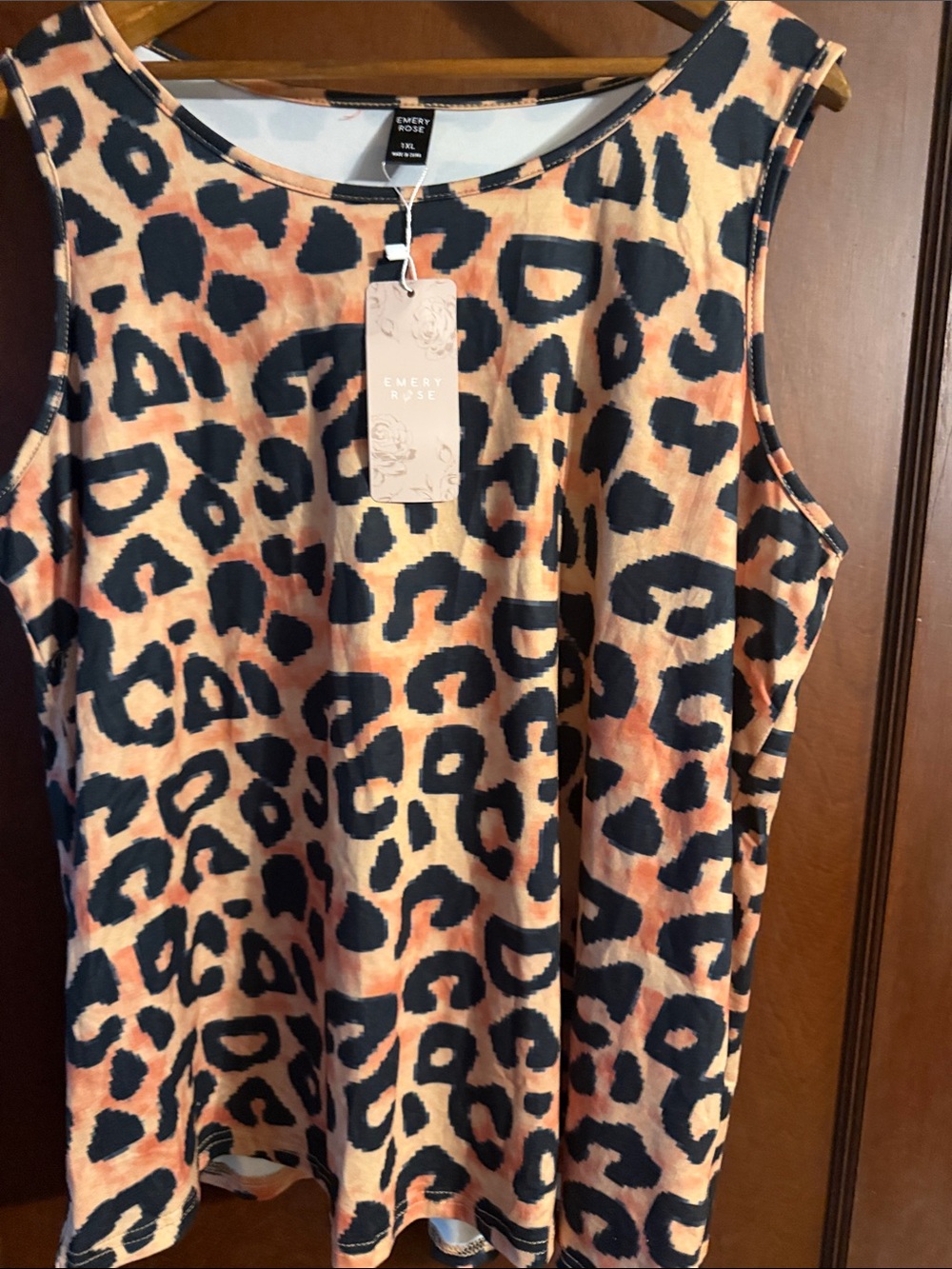 Emery Rose Women's Leopard Print Tank Top - Black and Peach